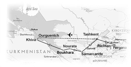 voyager en groupe ouzbekistan grand tour carte